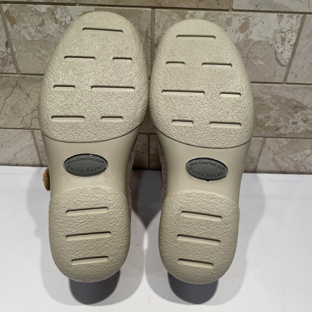 Cosyfeet Women Taupe Leather Floral Mary Jane Extra Roomy Comfort Shoes Size 7 - Picture 7 of 8
